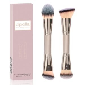 Dual-Ended Foundation Brush: Round & Angled Pro-Grade makeup brushes, 100% Vegan Synthetic Makeup Brush for Flawless Blending and Application of Liquid, Powder, Cream, Blush
