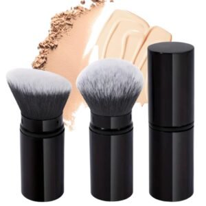 Foundation Brush, Retractable Makeup Brush Set 2 Pieces Face Blush Kabuki Powder Foundation Makeup Brushes for Liquid Cream and Powder Makeup Travel Makeup Brush Set (Gold)