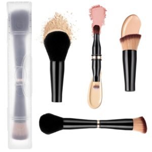 Travel Makeup Brushes with Case, 4 in 1 Makeup Brush Set, Foundation/Blush Brush, Eyeshadow Brush, Concealer Brush, Dual-Ended Makeup Brush Ideal for Foundation, Concealer, Eyeshadow