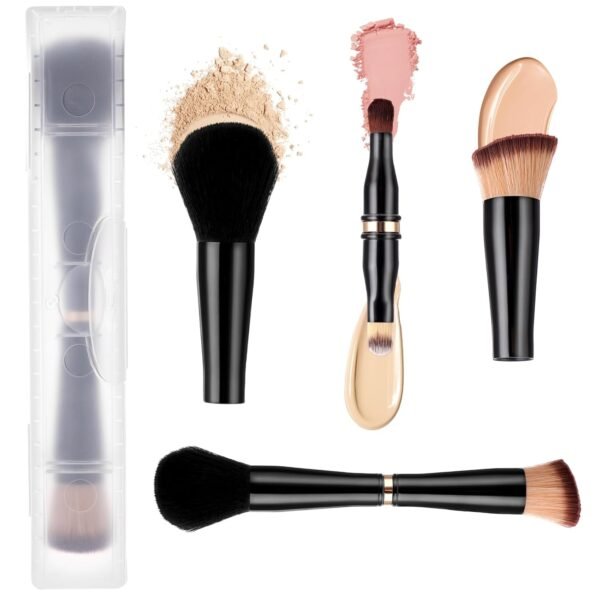 Travel Makeup Brushes with Case, 4 in 1 Makeup Brush Set, Foundation/Blush Brush, Eyeshadow Brush, Concealer Brush, Dual-Ended Makeup Brush Ideal for Foundation, Concealer, Eyeshadow