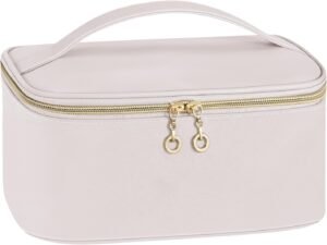 Travel Makeup Bag, Large Capacity Cosmetic Bags for Women,Portable Waterproof Leather Toiletry Bag Make Up Organizer Bag with Divider and Handle