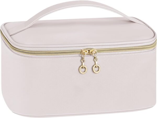 Travel Makeup Bag, Large Capacity Cosmetic Bags for Women,Portable Waterproof Leather Toiletry Bag Make Up Organizer Bag with Divider and Handle