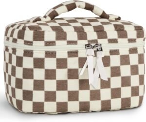 Corduroy Large Travel Quilted Makeup Bag for Women Floral Cotton Cosmetic Bag