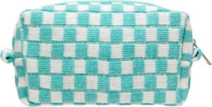 Checkered Makeup Bag for Purse Portable Zipper Make Up Pouch Small Cosmetic Case